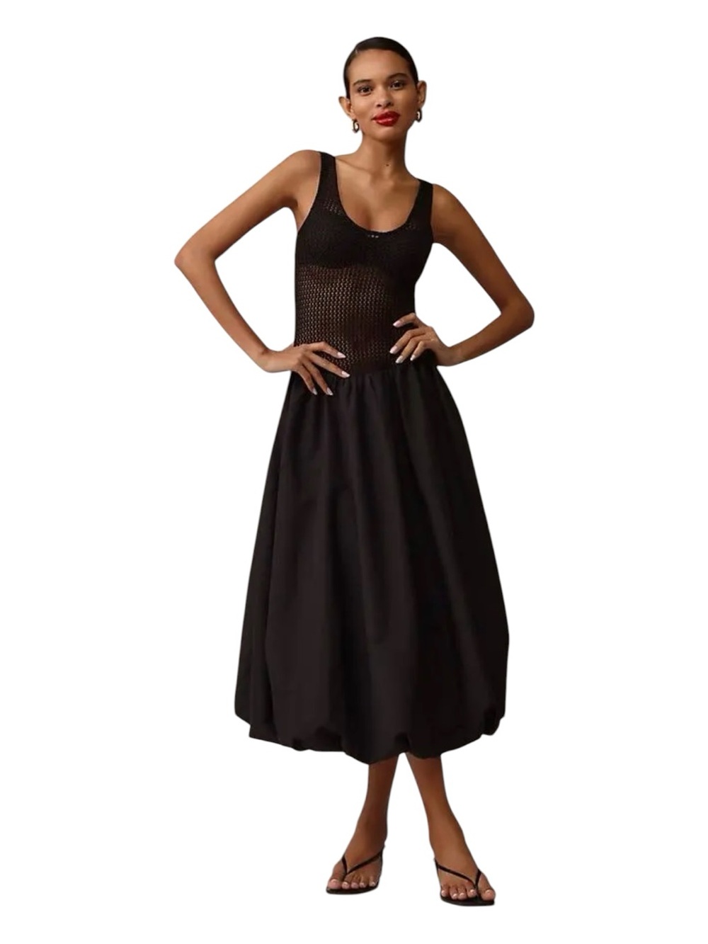 ASTR THE LABEL Sleeveless Contrast Bubble-Hem Midi Dress